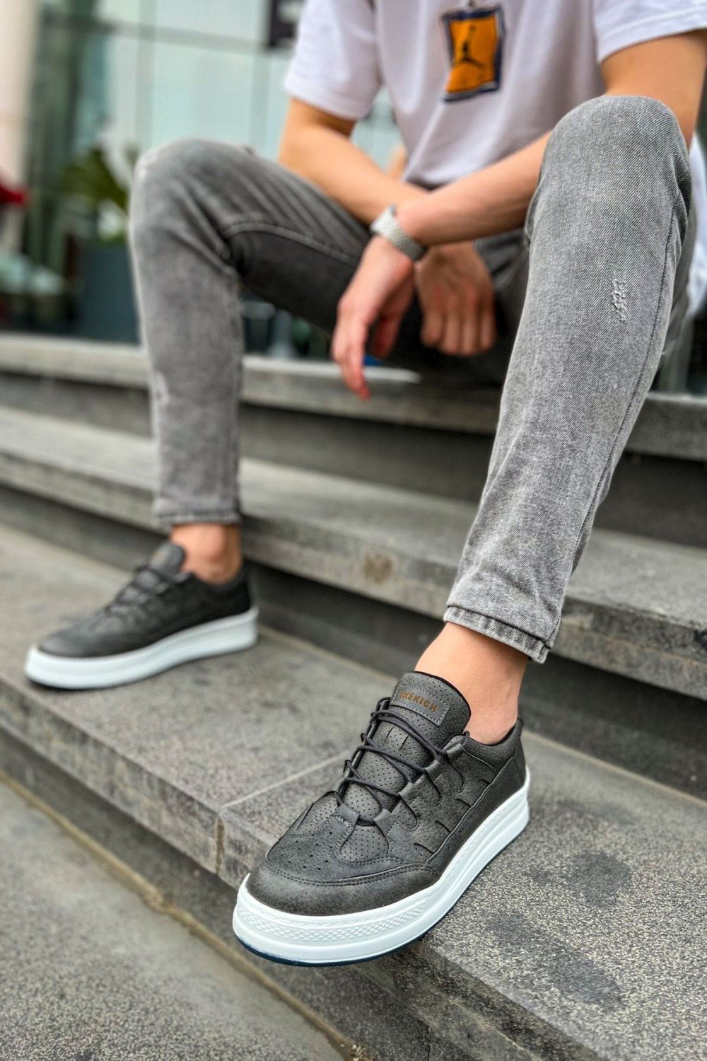 CH040 C - Rey Erkek Günlük Bağcıklı Cilt Spor Sneaker Ayakkabı CBT - Antrasit – Chekich Erkek Ayakkabı