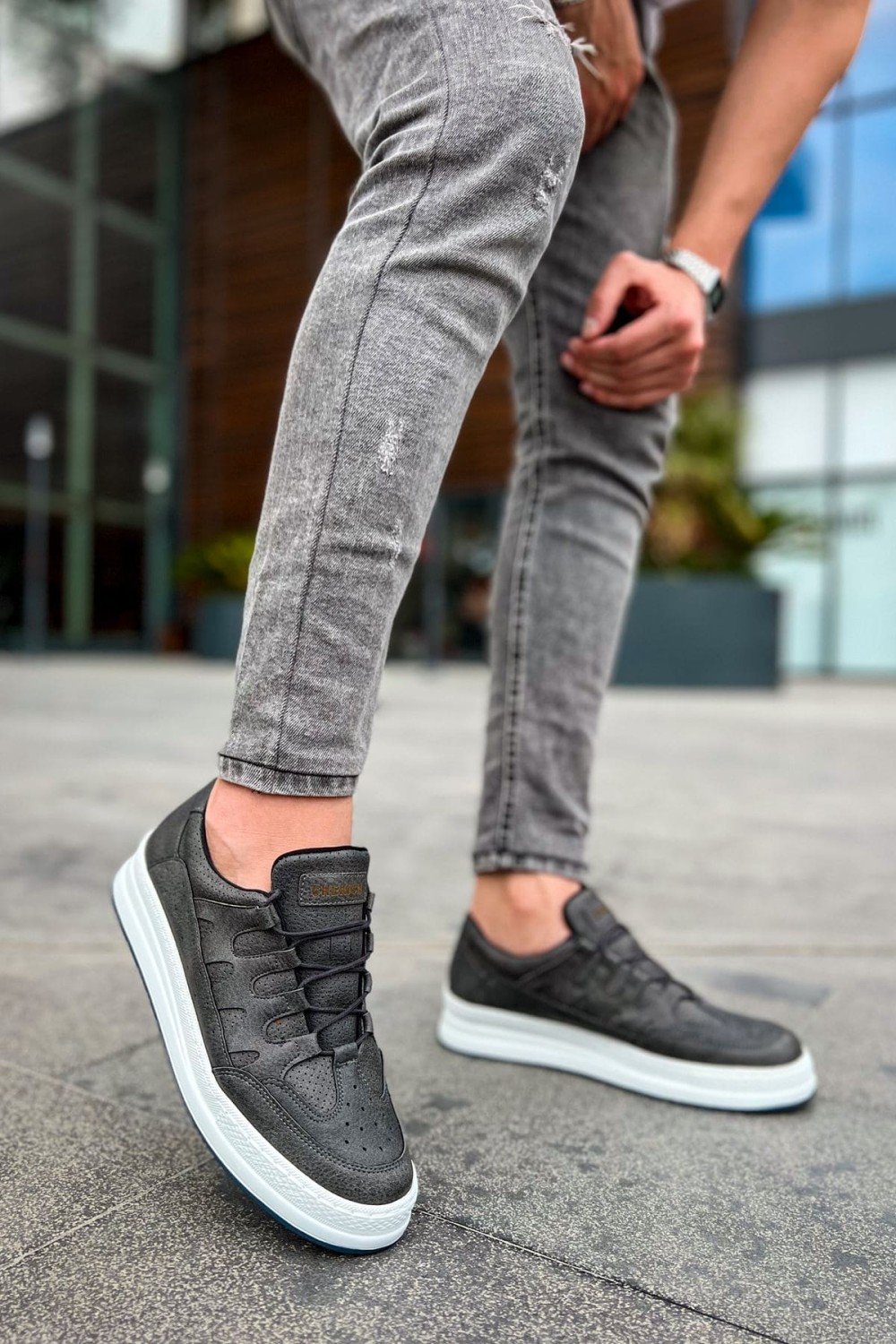 CH040 C - Rey Erkek Günlük Bağcıklı Cilt Spor Sneaker Ayakkabı CBT - Antrasit – Chekich Erkek Ayakkabı