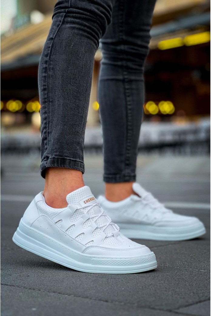 CH040 C - Rey Erkek Günlük Bağcıklı Cilt Spor Sneaker Ayakkabı CBT - Beyaz