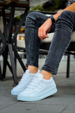 CH040 C - Rey Erkek Günlük Bağcıklı Cilt Spor Sneaker Ayakkabı CBT - Beyaz