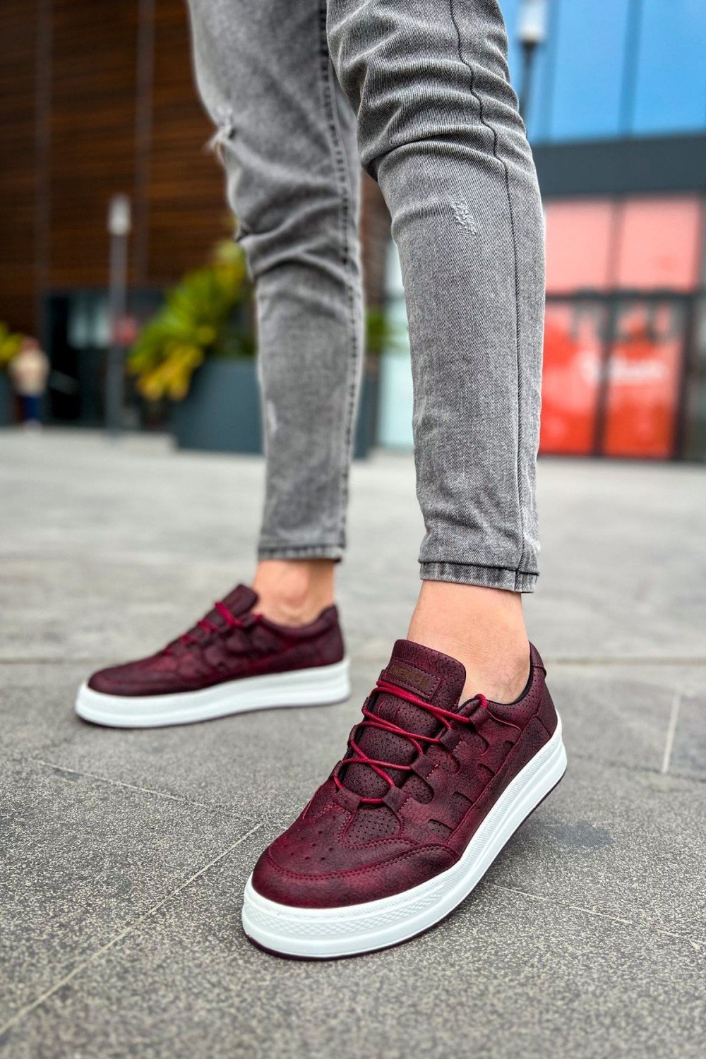 CH040 C - Rey Erkek Günlük Bağcıklı Cilt Spor Sneaker Ayakkabı CBT - Bordo – Chekich Erkek Ayakkabı