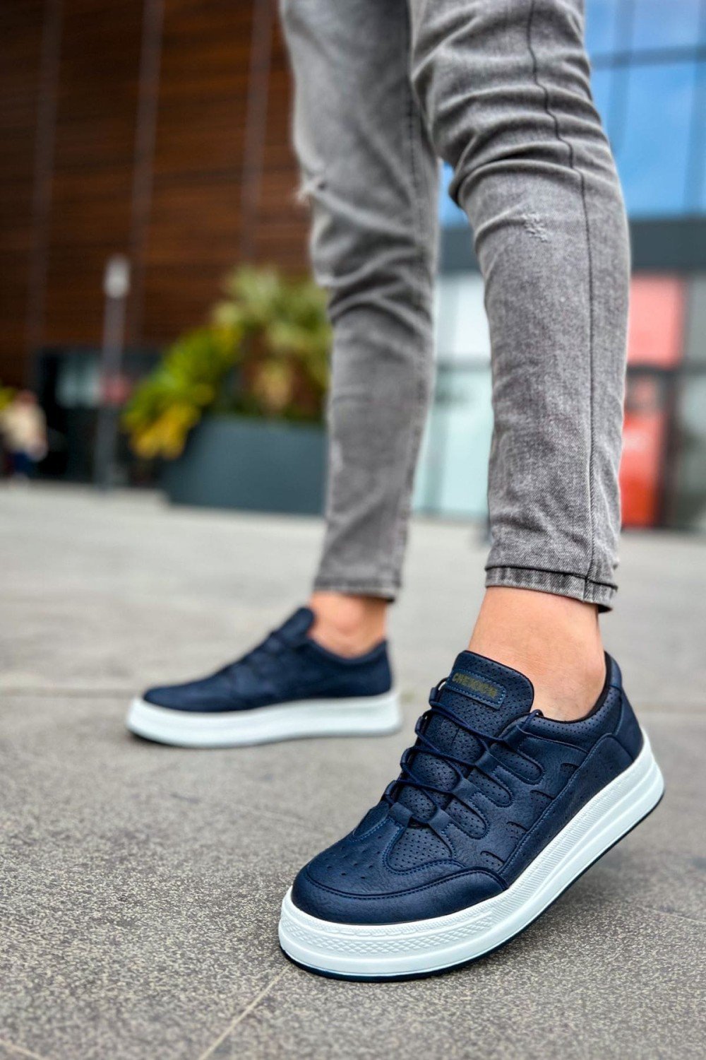 CH040 C - Rey Erkek Günlük Bağcıklı Cilt Spor Sneaker Ayakkabı CBT - Lacivert – Chekich Erkek Ayakkabı