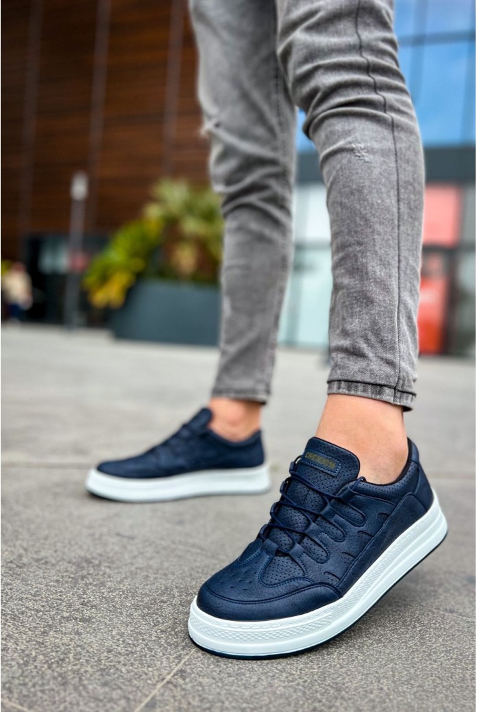 CH040 C - Rey Erkek Günlük Bağcıklı Cilt Spor Sneaker Ayakkabı CBT - Lacivert