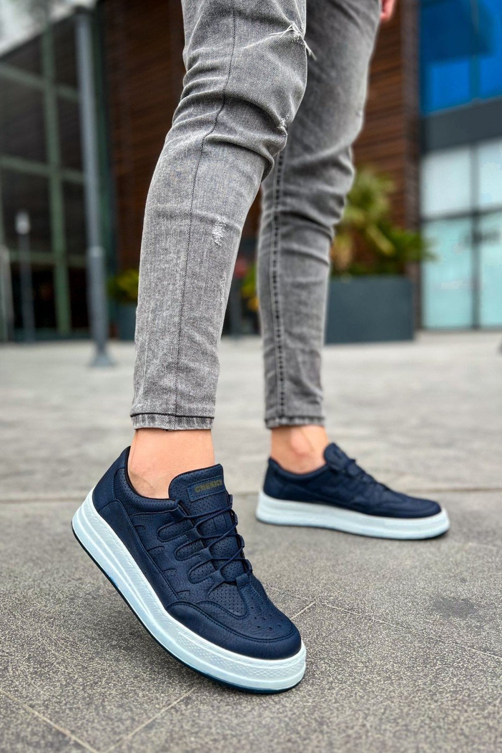 CH040 C - Rey Erkek Günlük Bağcıklı Cilt Spor Sneaker Ayakkabı CBT - Lacivert – Chekich Erkek Ayakkabı