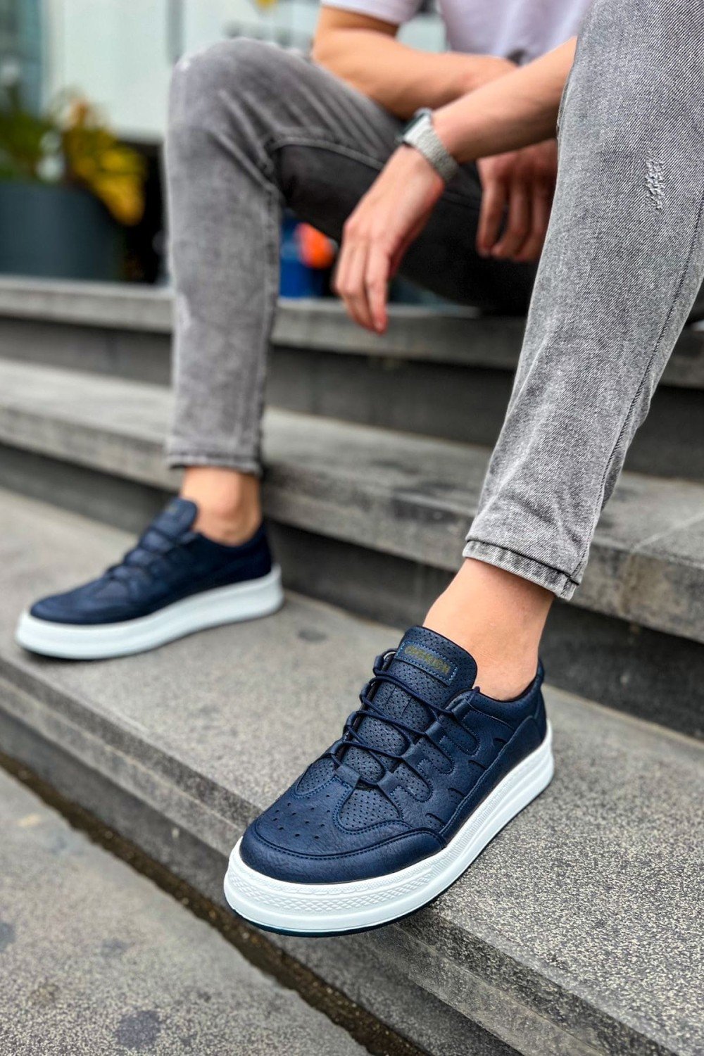 CH040 C - Rey Erkek Günlük Bağcıklı Cilt Spor Sneaker Ayakkabı CBT - Lacivert – Chekich Erkek Ayakkabı