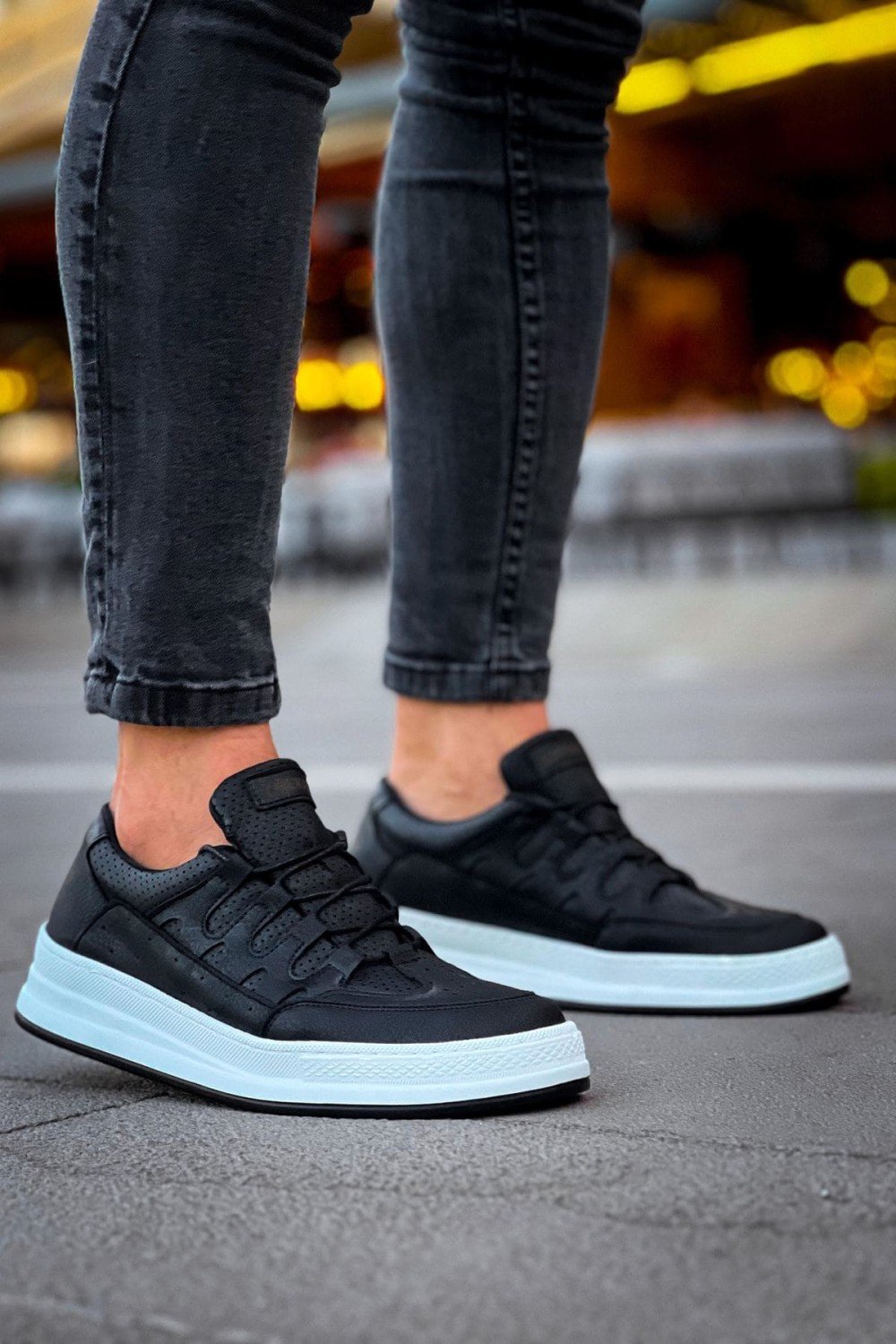 CH040 C - Rey Erkek Günlük Bağcıklı Cilt Spor Sneaker Ayakkabı CBT - Siyah – Chekich Erkek Ayakkabı