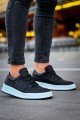 CH040 C - Rey Erkek Günlük Bağcıklı Cilt Spor Sneaker Ayakkabı CBT - Siyah