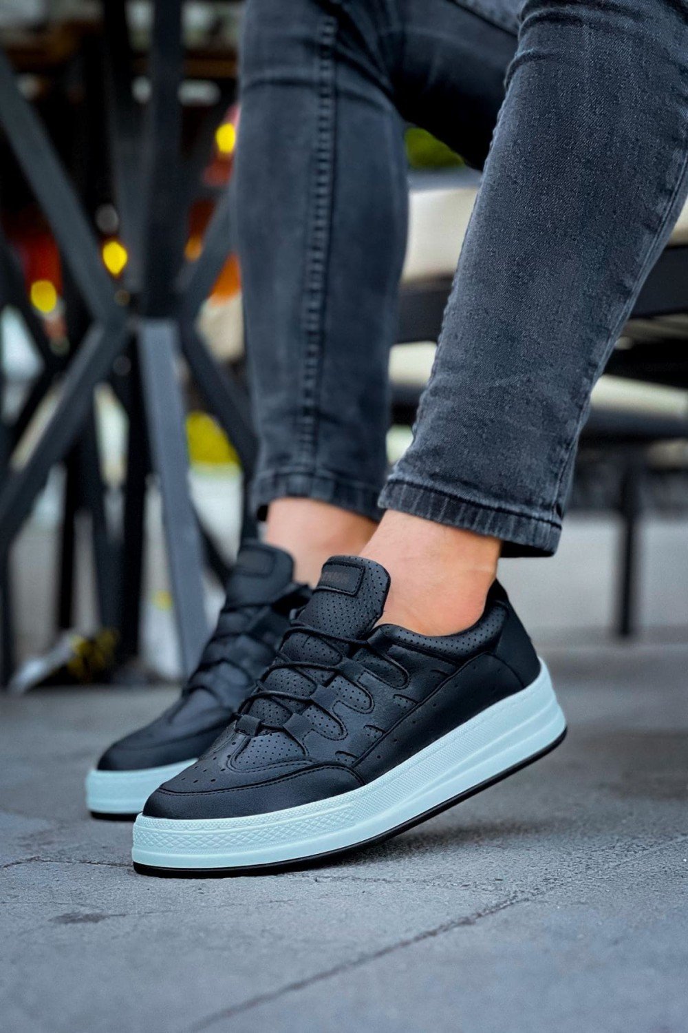 CH040 C - Rey Erkek Günlük Bağcıklı Cilt Spor Sneaker Ayakkabı CBT - Siyah – Chekich Erkek Ayakkabı