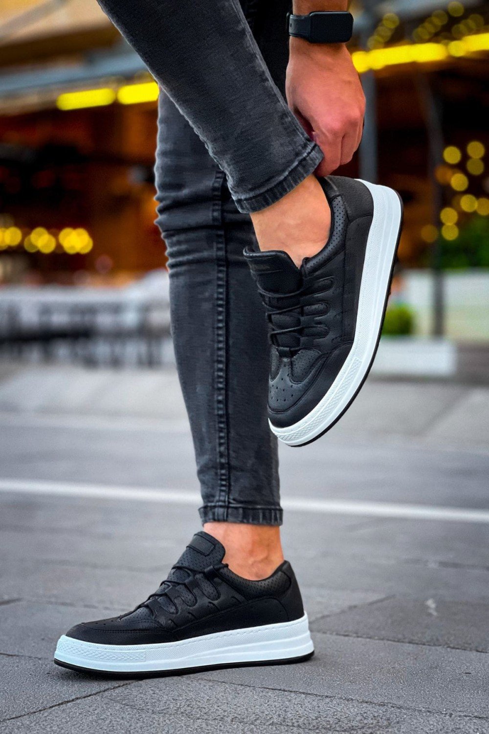 CH040 C - Rey Erkek Günlük Bağcıklı Cilt Spor Sneaker Ayakkabı CBT - Siyah – Chekich Erkek Ayakkabı