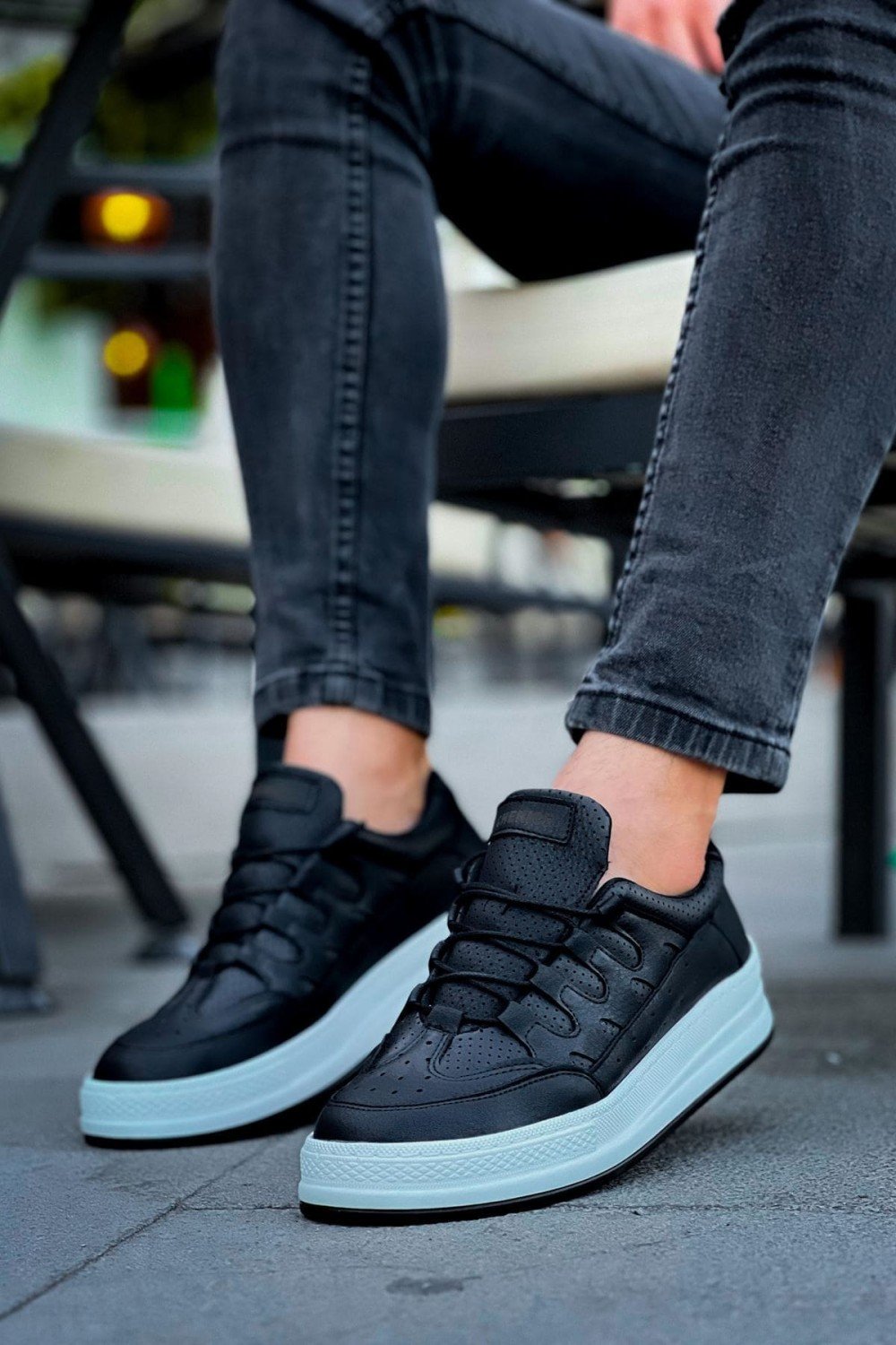 CH040 C - Rey Erkek Günlük Bağcıklı Cilt Spor Sneaker Ayakkabı CBT - Siyah – Chekich Erkek Ayakkabı