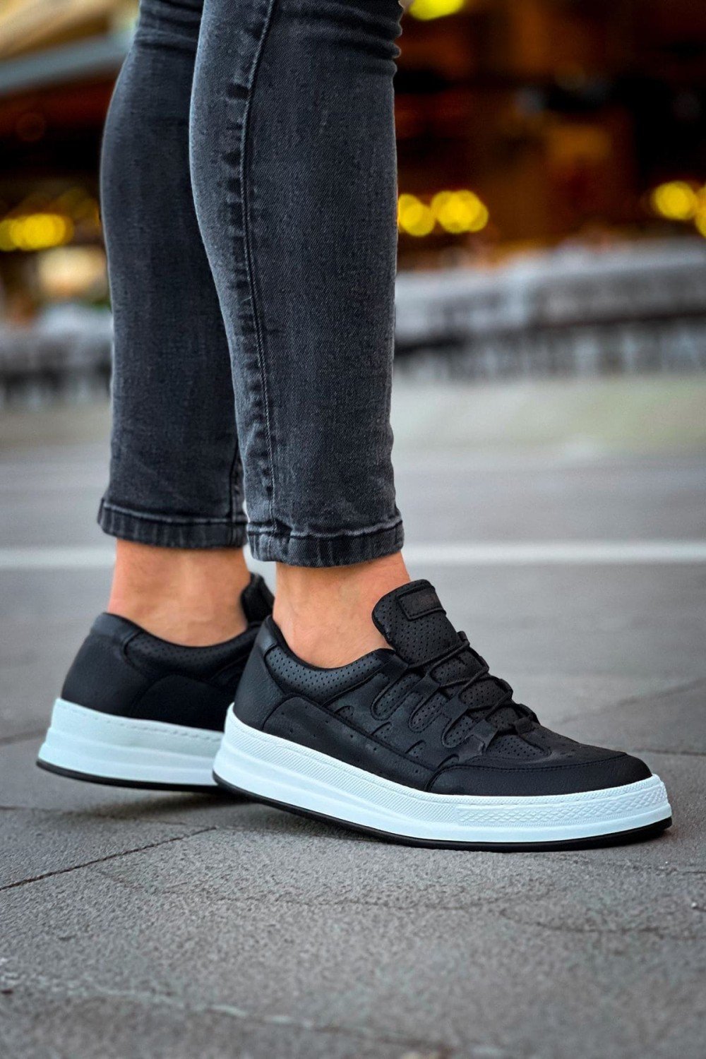CH040 C - Rey Erkek Günlük Bağcıklı Cilt Spor Sneaker Ayakkabı CBT - Siyah – Chekich Erkek Ayakkabı