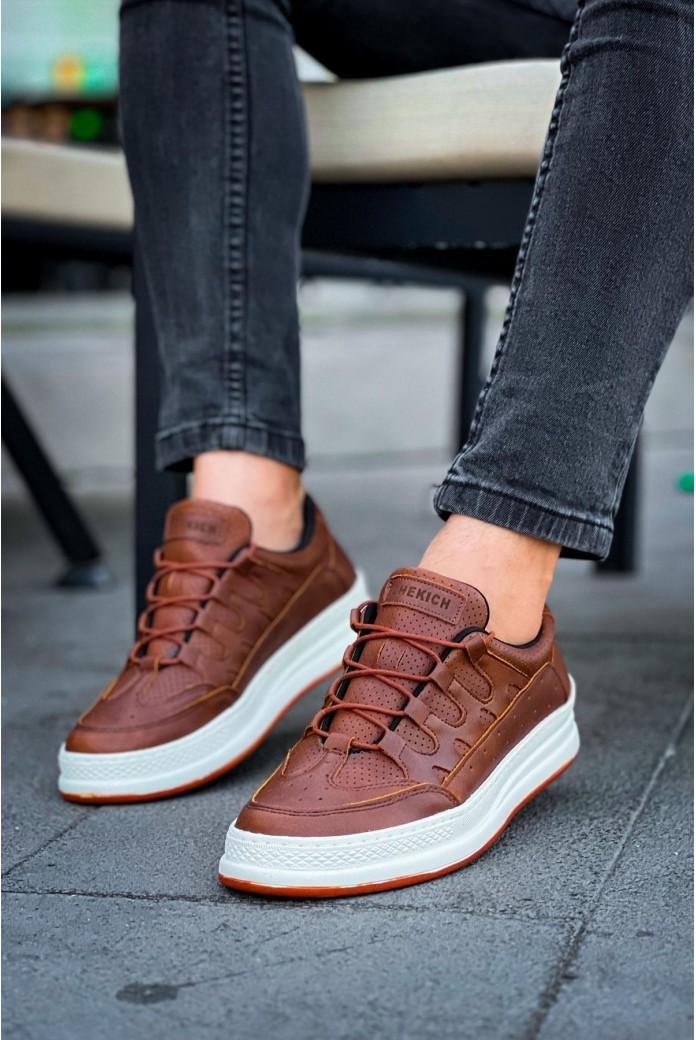 CH040 C - Rey Erkek Günlük Bağcıklı Cilt Spor Sneaker Ayakkabı CBT - Taba