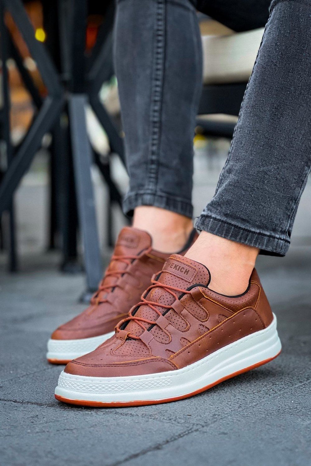 CH040 C - Rey Erkek Günlük Bağcıklı Cilt Spor Sneaker Ayakkabı CBT - Taba – Chekich Erkek Ayakkabı