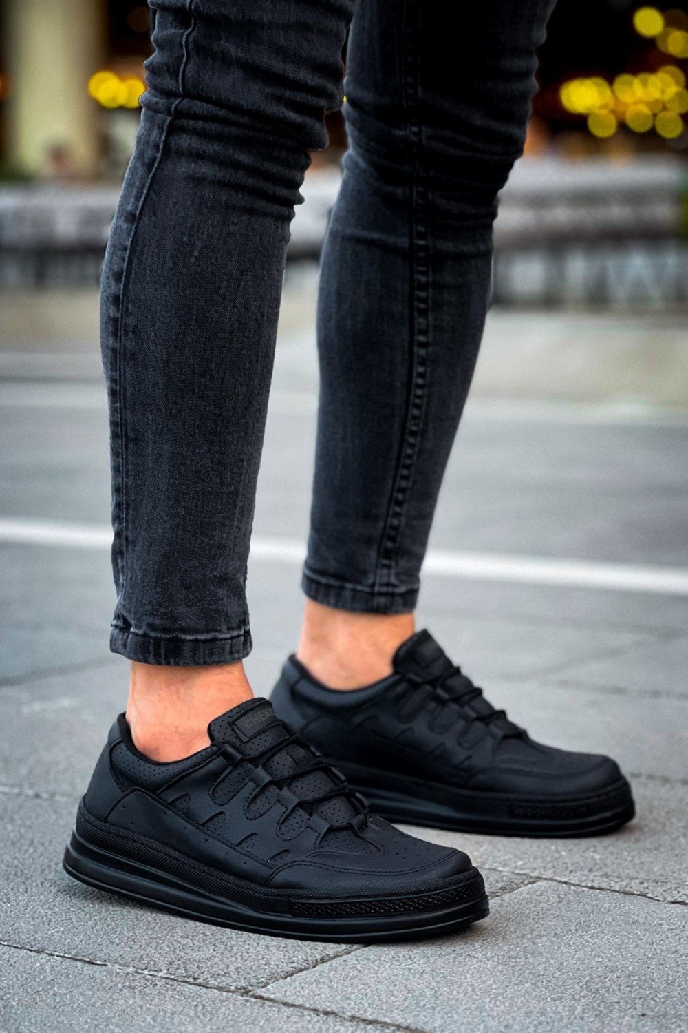 CH040 C - Rey Erkek Günlük Bağcıklı Cilt Spor Sneaker Ayakkabı CST - Siyah – Chekich Erkek Ayakkabı