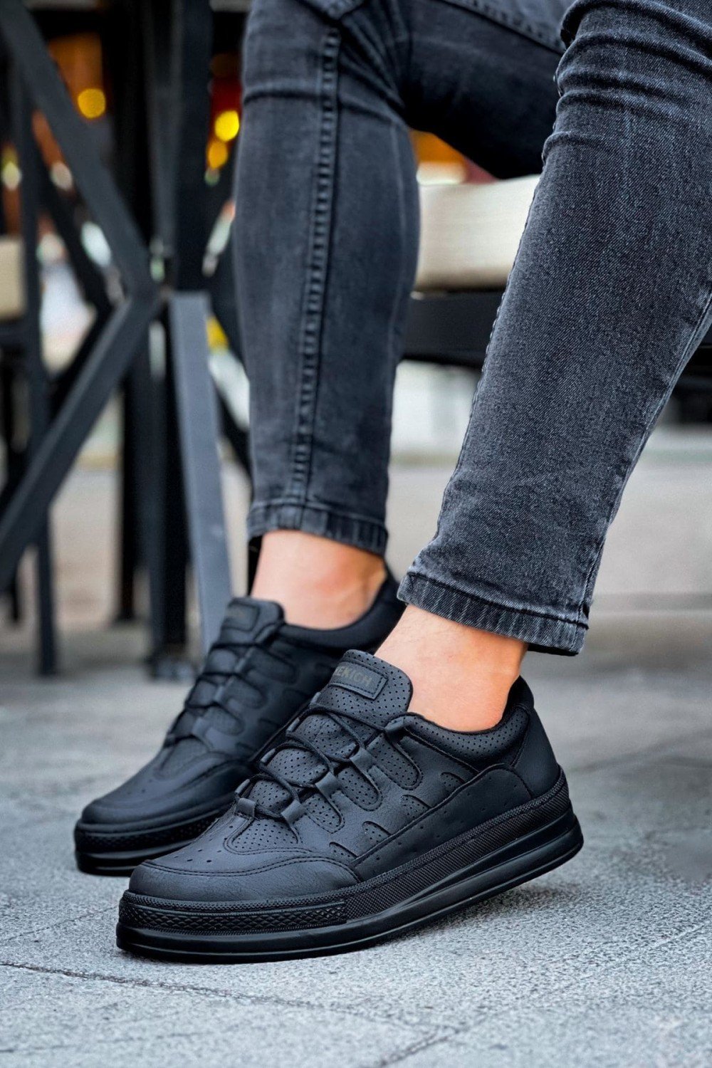 CH040 C - Rey Erkek Günlük Bağcıklı Cilt Spor Sneaker Ayakkabı CST - Siyah – Chekich Erkek Ayakkabı