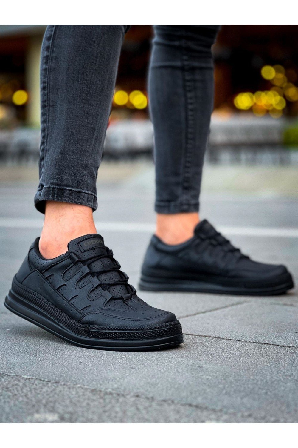 CH040 C - Rey Erkek Günlük Bağcıklı Cilt Spor Sneaker Ayakkabı CST - Siyah – Chekich Erkek Ayakkabı