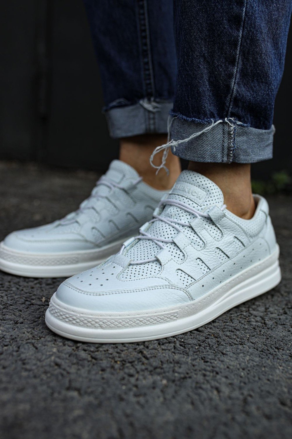CH040 C - Rey Erkek Günlük Bağcıklı Hakiki Deri Spor Sneaker Ayakkabı DBT - Beyaz – Chekich Erkek Ayakkabı