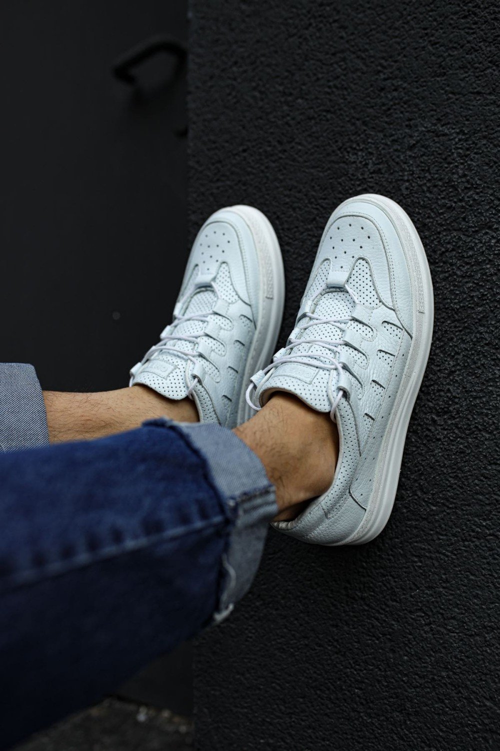 CH040 C - Rey Erkek Günlük Bağcıklı Hakiki Deri Spor Sneaker Ayakkabı DBT - Beyaz – Chekich Erkek Ayakkabı