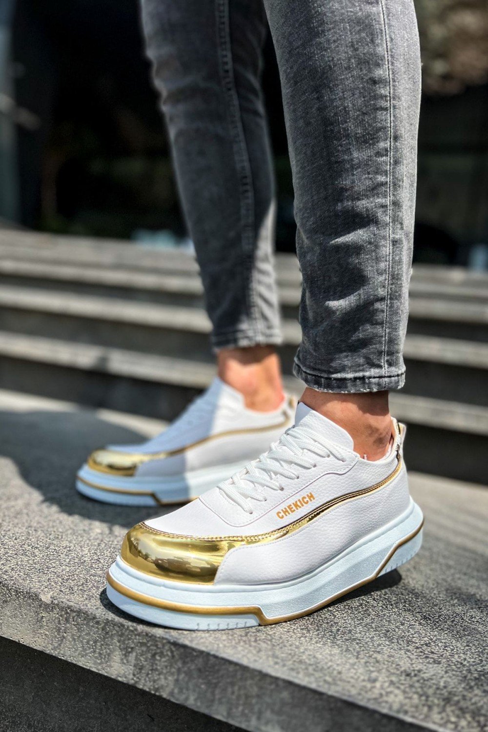 CH041 Renaissance Erkek Günlük Bağcıklı Cilt Spor Sneaker Ayakkabı CBT - Beyaz/Gold Erkek Ayakkabı CH041 Renaissance Erkek Günlük Bağcıklı Cilt Spor Sneaker Ayakkabı CBT - Beyaz/Gold – Chekich Erkek Ayakkabı