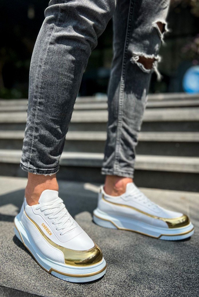 CH041 Renaissance Erkek Günlük Bağcıklı Cilt Spor Sneaker Ayakkabı CBT - Beyaz/Gold CH041 Renaissance Erkek Günlük Bağcıklı Cilt Spor Sneaker Ayakkabı CBT - Beyaz/Gold