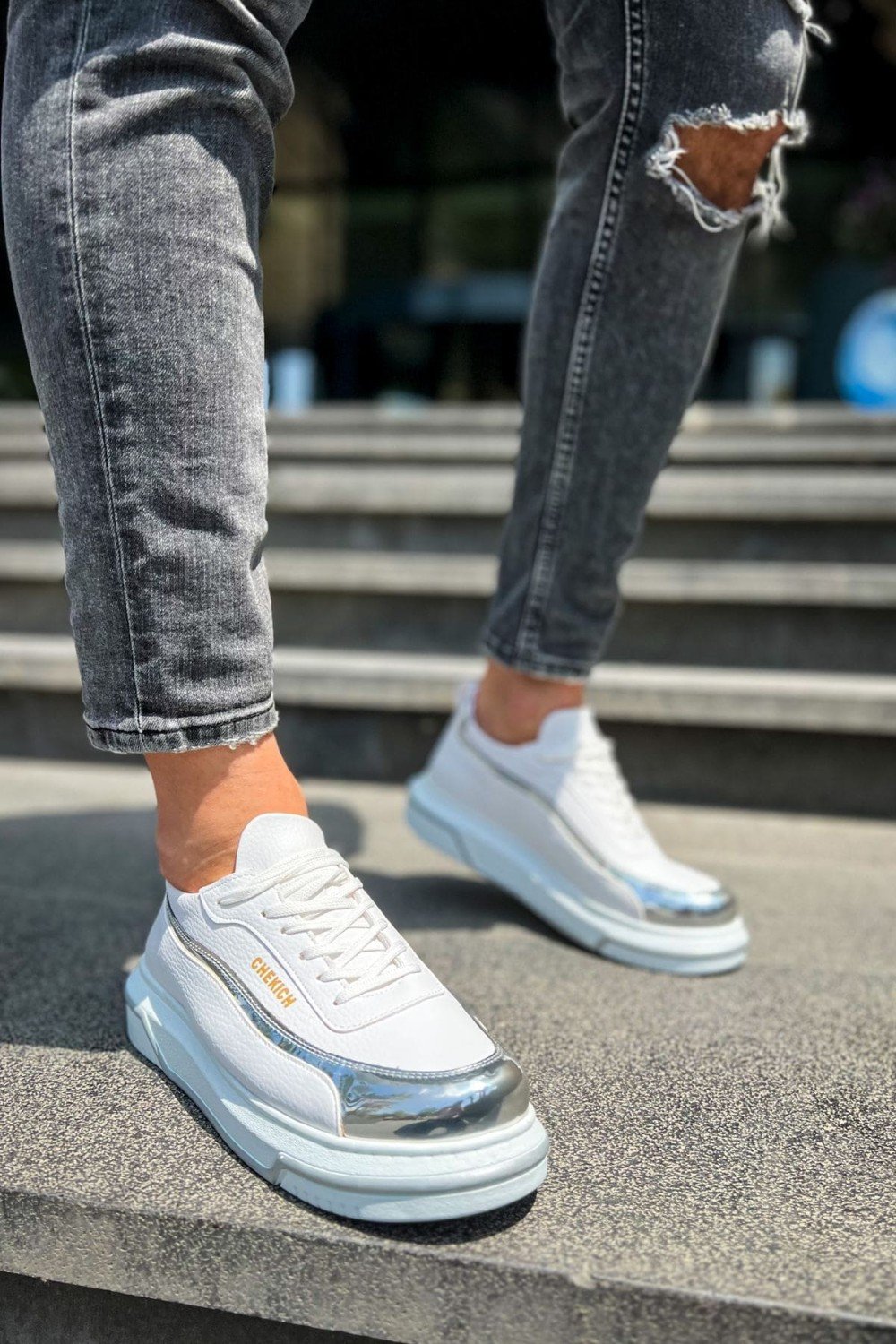 CH041 Renaissance Erkek Günlük Bağcıklı Cilt Spor Sneaker Ayakkabı CBT - Beyaz/Silver Erkek Ayakkabı CH041 Renaissance Erkek Günlük Bağcıklı Cilt Spor Sneaker Ayakkabı CBT - Beyaz/Silver – Chekich Erkek Ayakkabı