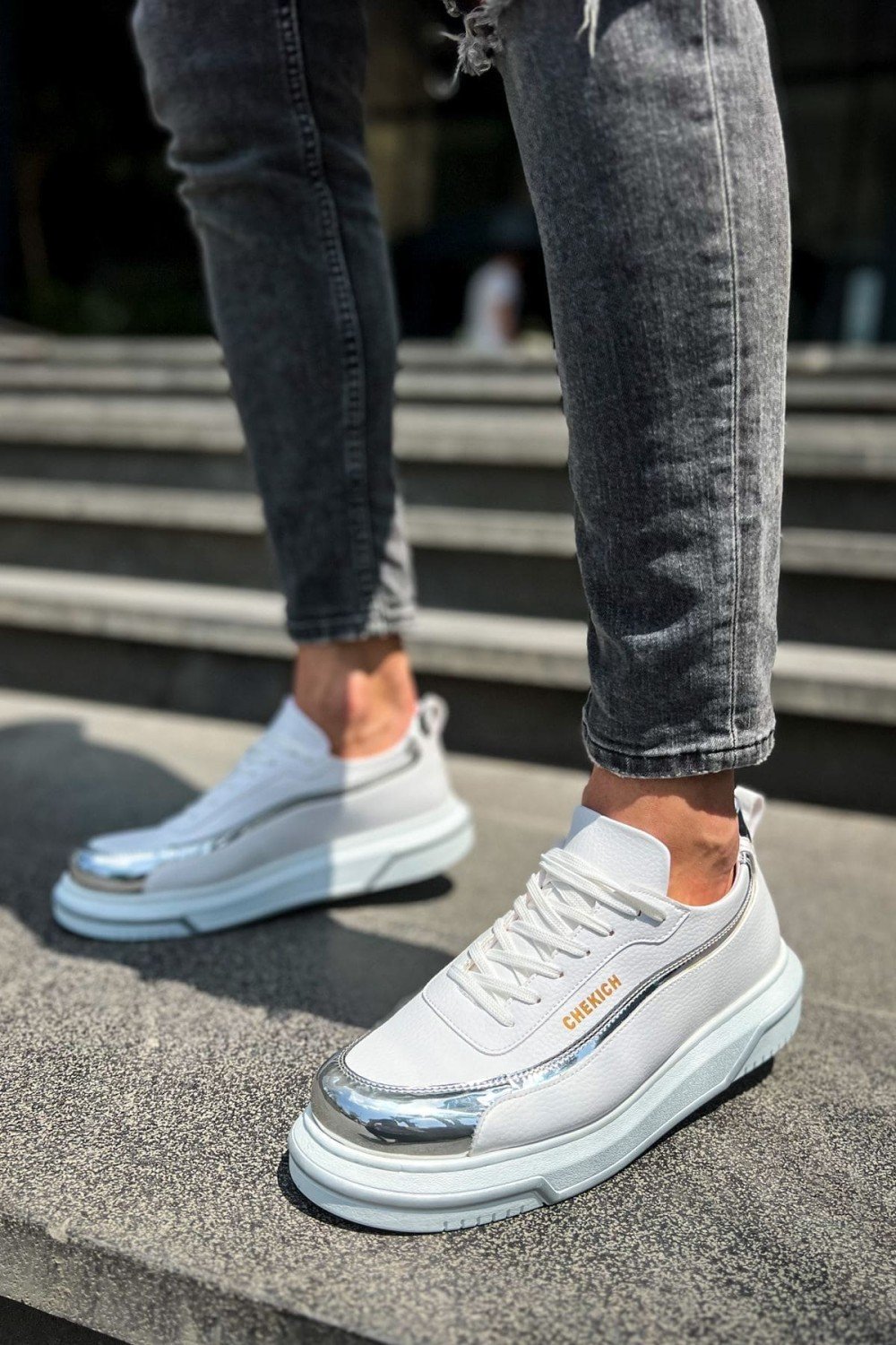 CH041 Renaissance Erkek Günlük Bağcıklı Cilt Spor Sneaker Ayakkabı CBT - Beyaz/Silver Erkek Ayakkabı CH041 Renaissance Erkek Günlük Bağcıklı Cilt Spor Sneaker Ayakkabı CBT - Beyaz/Silver – Chekich Erkek Ayakkabı
