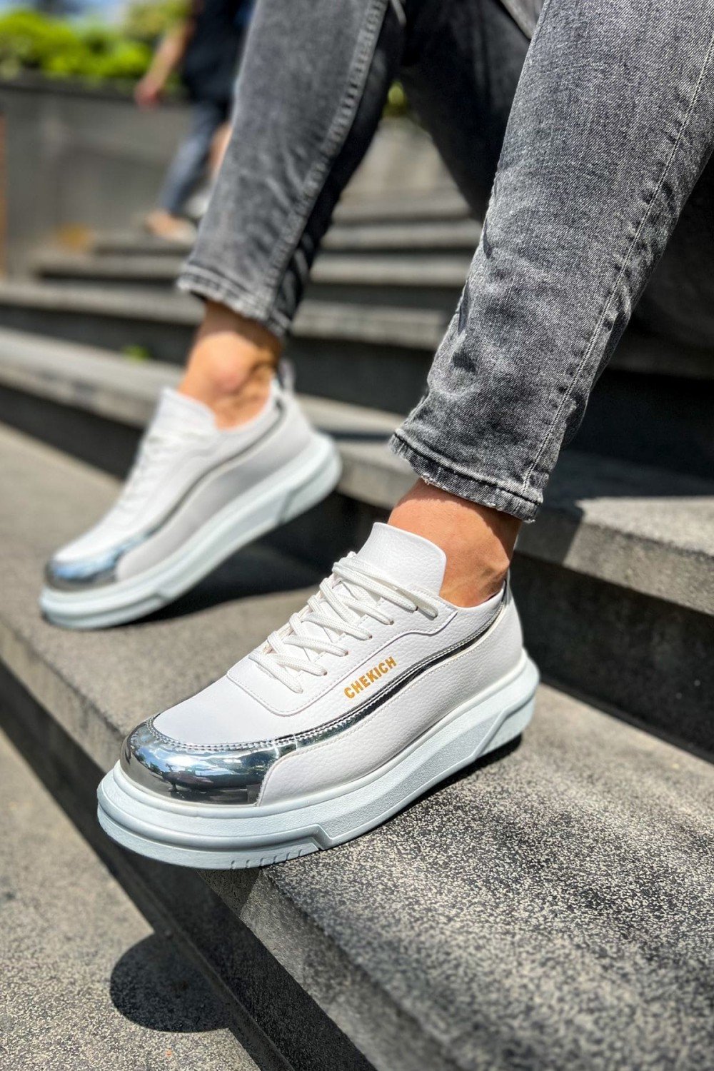 CH041 Renaissance Erkek Günlük Bağcıklı Cilt Spor Sneaker Ayakkabı CBT - Beyaz/Silver Erkek Ayakkabı CH041 Renaissance Erkek Günlük Bağcıklı Cilt Spor Sneaker Ayakkabı CBT - Beyaz/Silver – Chekich Erkek Ayakkabı