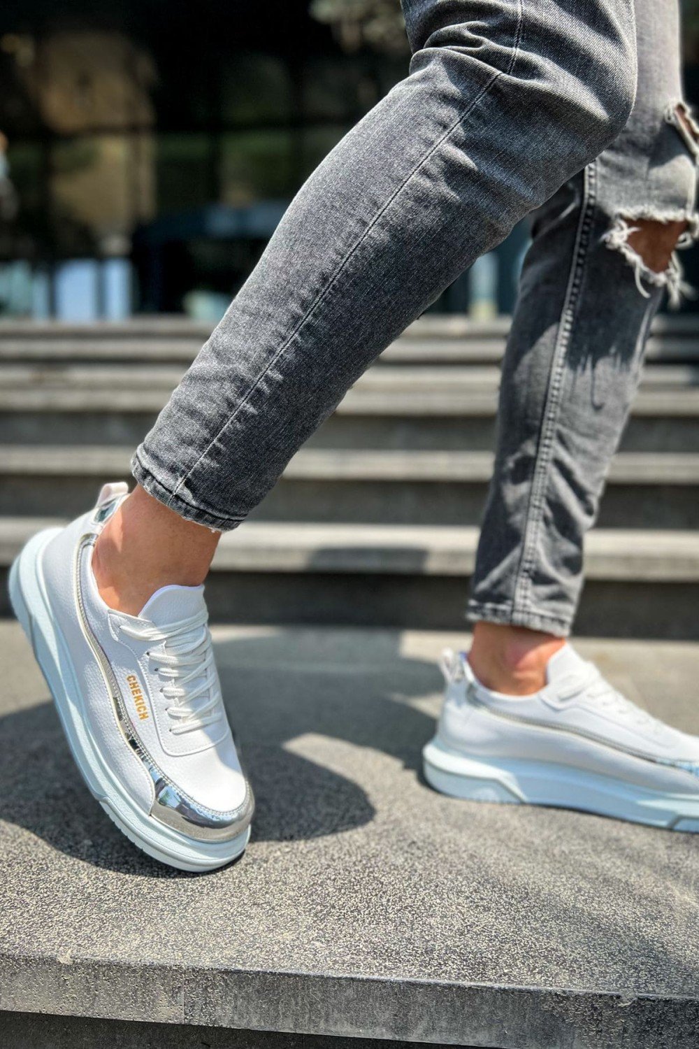 CH041 Renaissance Erkek Günlük Bağcıklı Cilt Spor Sneaker Ayakkabı CBT - Beyaz/Silver Erkek Ayakkabı CH041 Renaissance Erkek Günlük Bağcıklı Cilt Spor Sneaker Ayakkabı CBT - Beyaz/Silver – Chekich Erkek Ayakkabı