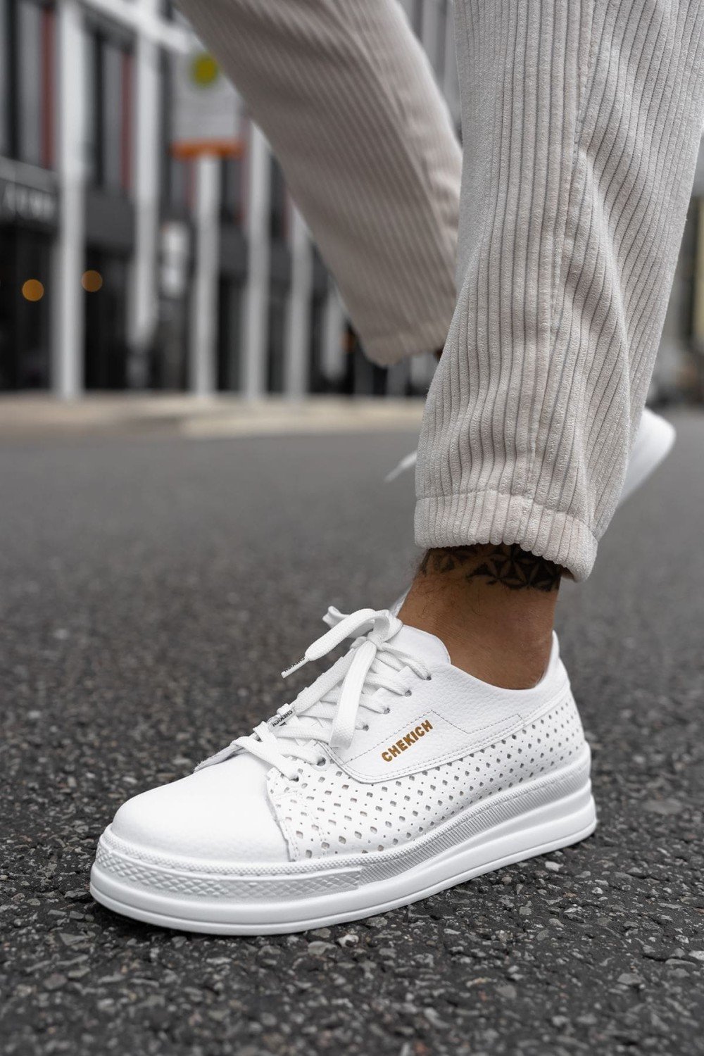 CH043 Cowien Erkek Günlük Bağcıklı Cilt Spor Sneaker Ayakkabı CBT - Beyaz – Chekich Erkek Ayakkabı
