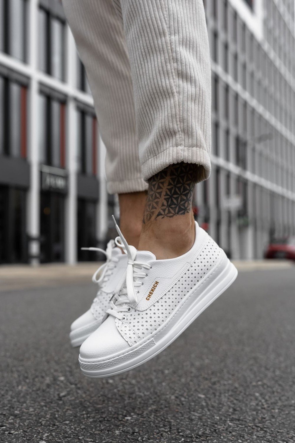 CH043 Cowien Erkek Günlük Bağcıklı Cilt Spor Sneaker Ayakkabı CBT - Beyaz – Chekich Erkek Ayakkabı