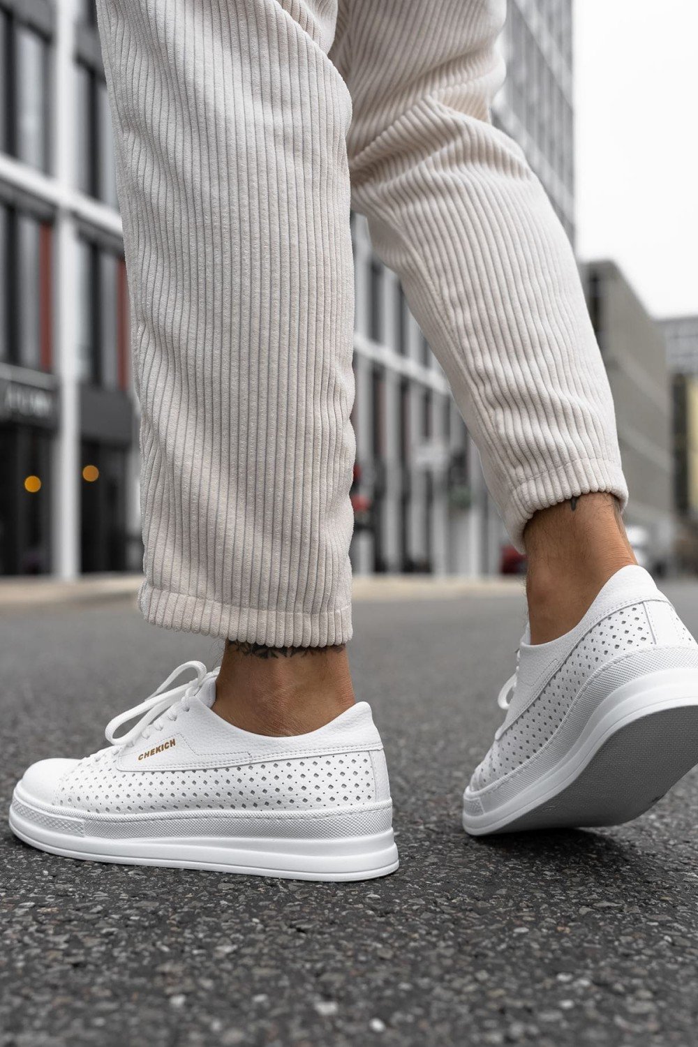 CH043 Cowien Erkek Günlük Bağcıklı Cilt Spor Sneaker Ayakkabı CBT - Beyaz – Chekich Erkek Ayakkabı