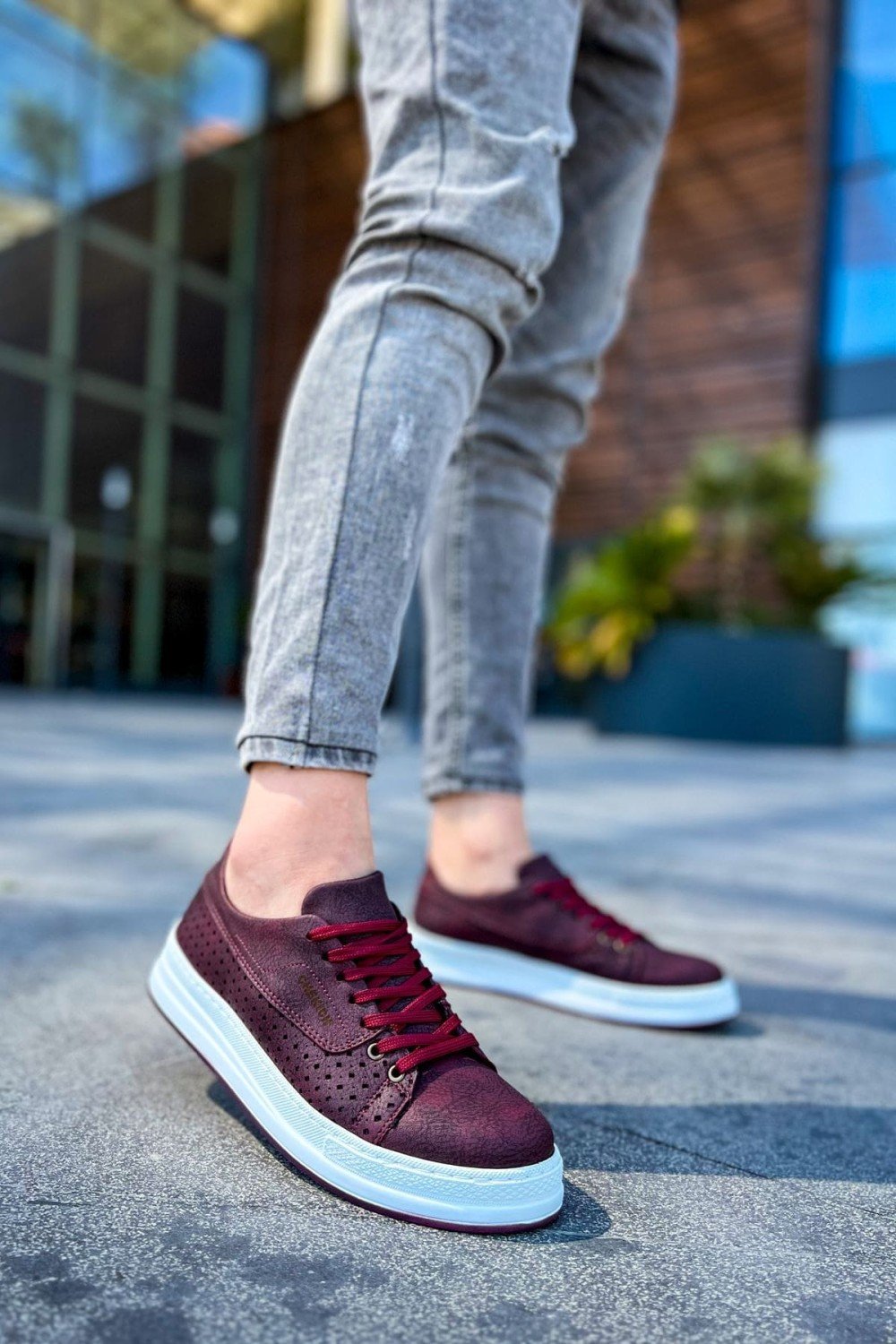 CH043 Cowien Erkek Günlük Bağcıklı Cilt Spor Sneaker Ayakkabı CBT - Bordo – Chekich Erkek Ayakkabı