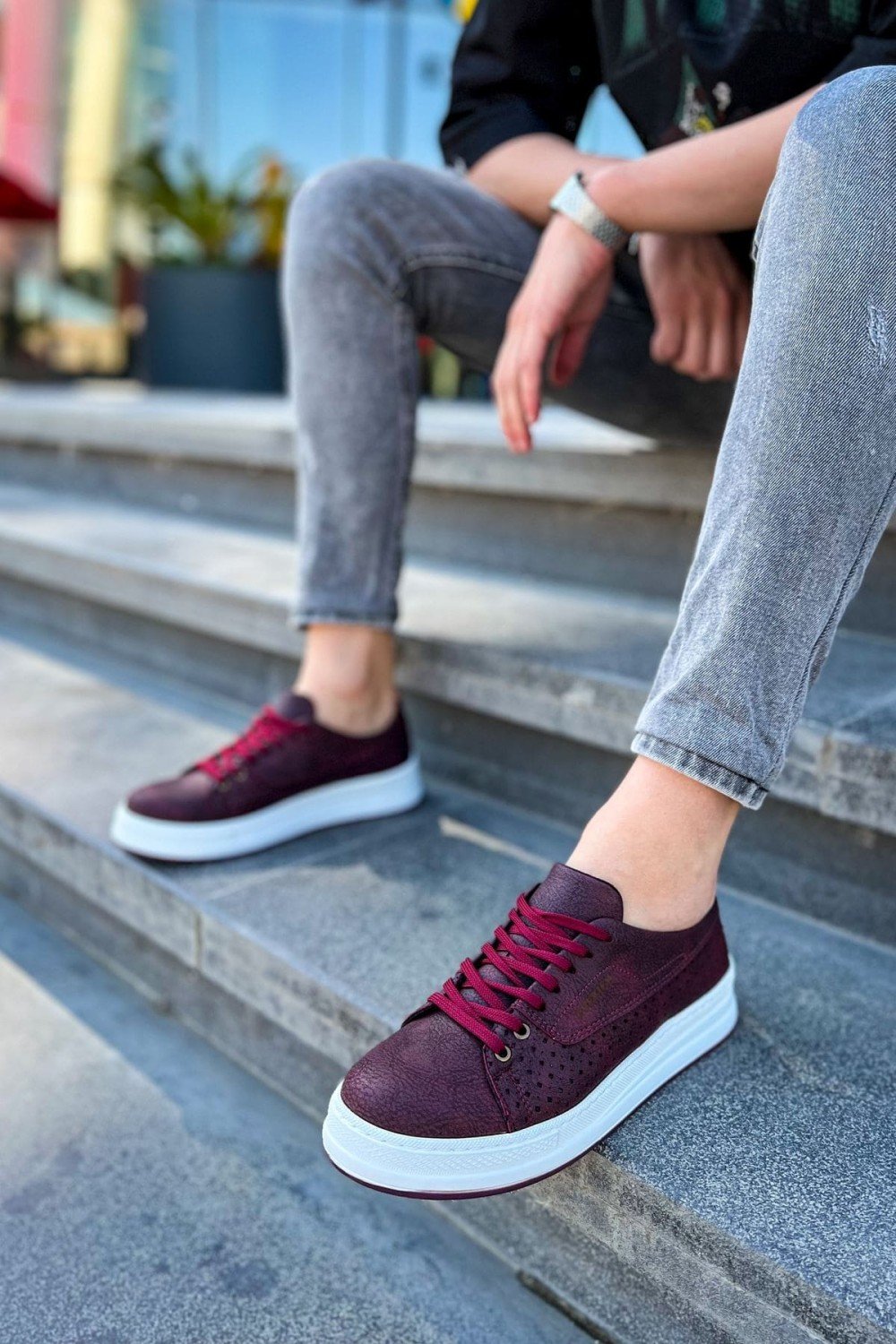 CH043 Cowien Erkek Günlük Bağcıklı Cilt Spor Sneaker Ayakkabı CBT - Bordo – Chekich Erkek Ayakkabı