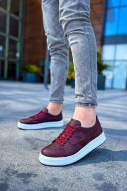 CH043 Cowien Erkek Günlük Bağcıklı Cilt Spor Sneaker Ayakkabı CBT - Bordo