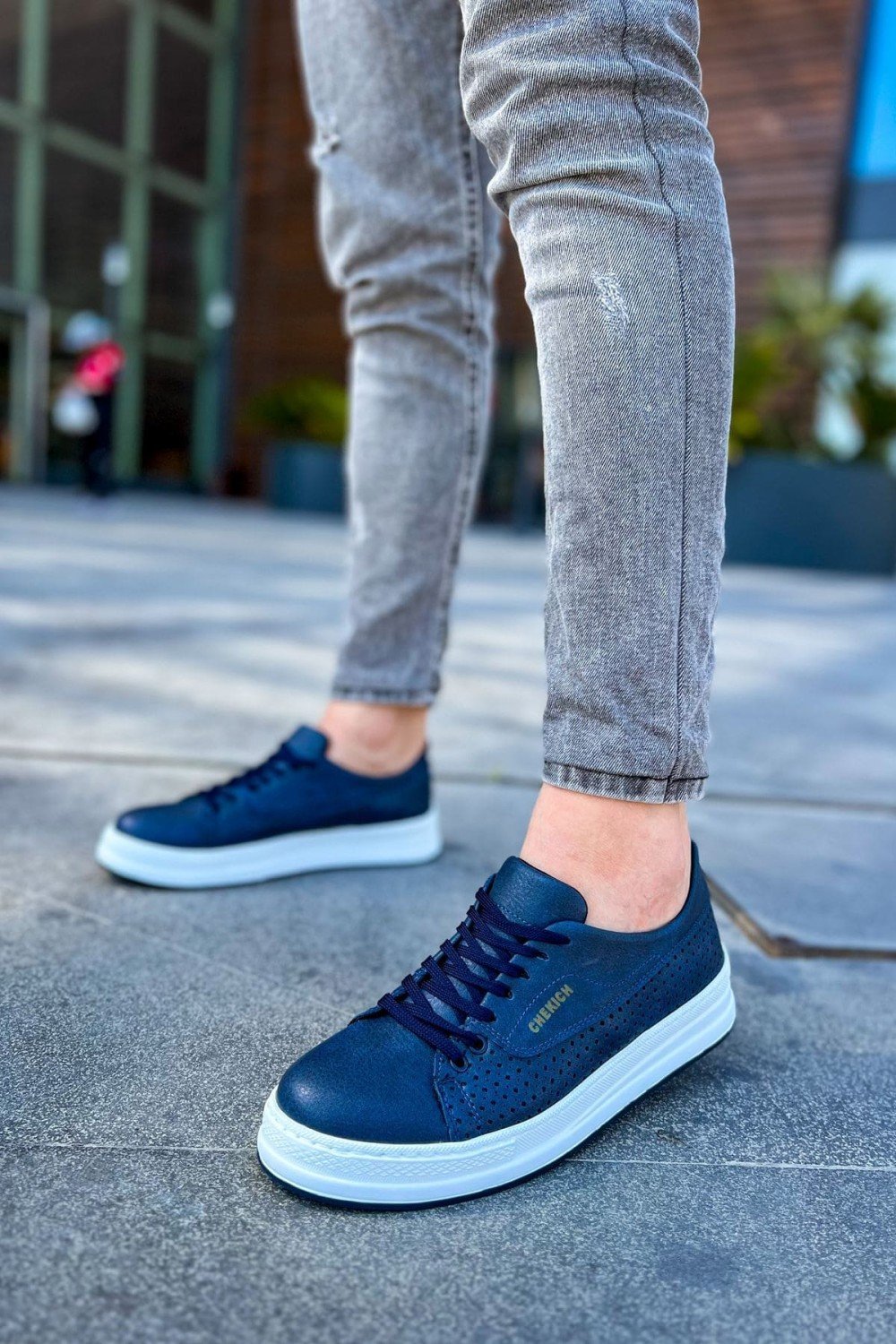CH043 Cowien Erkek Günlük Bağcıklı Cilt Spor Sneaker Ayakkabı CBT - Lacivert – Chekich Erkek Ayakkabı