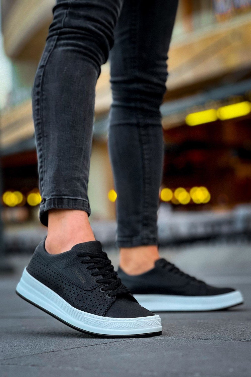 CH043 Cowien Erkek Günlük Bağcıklı Cilt Spor Sneaker Ayakkabı CBT - Siyah – Chekich Erkek Ayakkabı