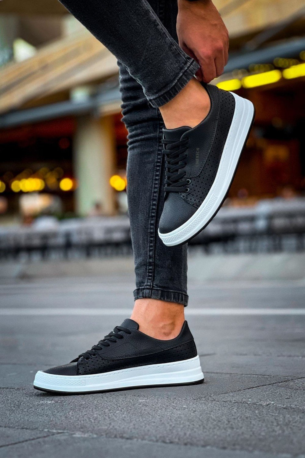 CH043 Cowien Erkek Günlük Bağcıklı Cilt Spor Sneaker Ayakkabı CBT - Siyah – Chekich Erkek Ayakkabı