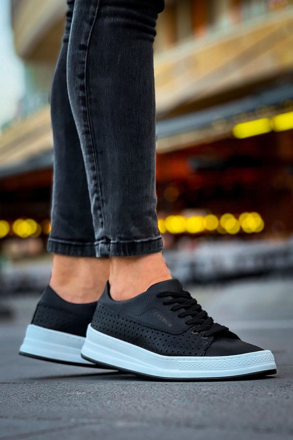 CH043 Cowien Erkek Günlük Bağcıklı Cilt Spor Sneaker Ayakkabı CBT - Siyah – Chekich Erkek Ayakkabı