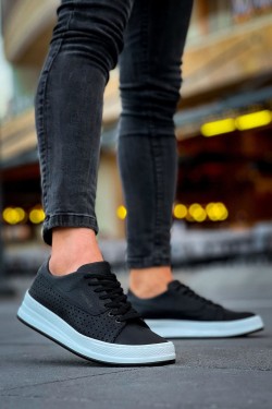 CH043 Cowien Erkek Günlük Bağcıklı Cilt Spor Sneaker Ayakkabı CBT - Siyah