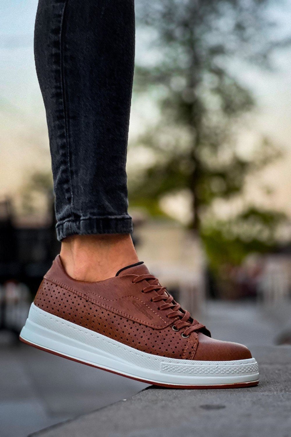 CH043 Cowien Erkek Günlük Bağcıklı Cilt Spor Sneaker Ayakkabı CBT - Taba – Chekich Erkek Ayakkabı