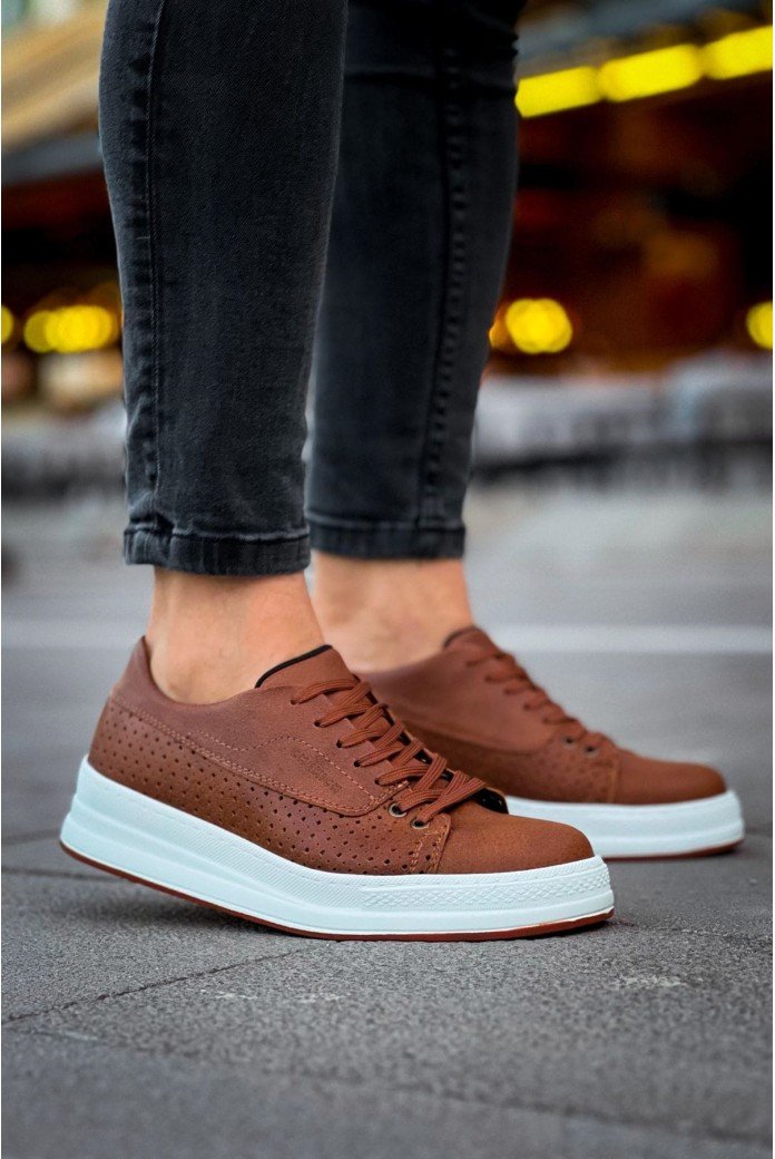 CH043 Cowien Erkek Günlük Bağcıklı Cilt Spor Sneaker Ayakkabı CBT - Taba
