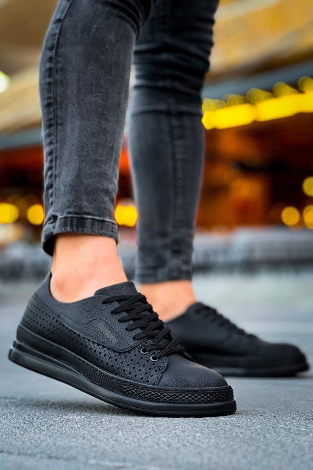 CH043 Cowien Erkek Günlük Bağcıklı Cilt Spor Sneaker Ayakkabı CST - Siyah – Chekich Erkek Ayakkabı