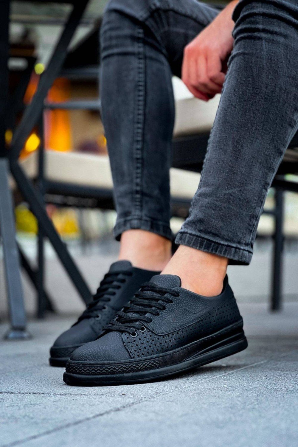 CH043 Cowien Erkek Günlük Bağcıklı Cilt Spor Sneaker Ayakkabı CST - Siyah – Chekich Erkek Ayakkabı