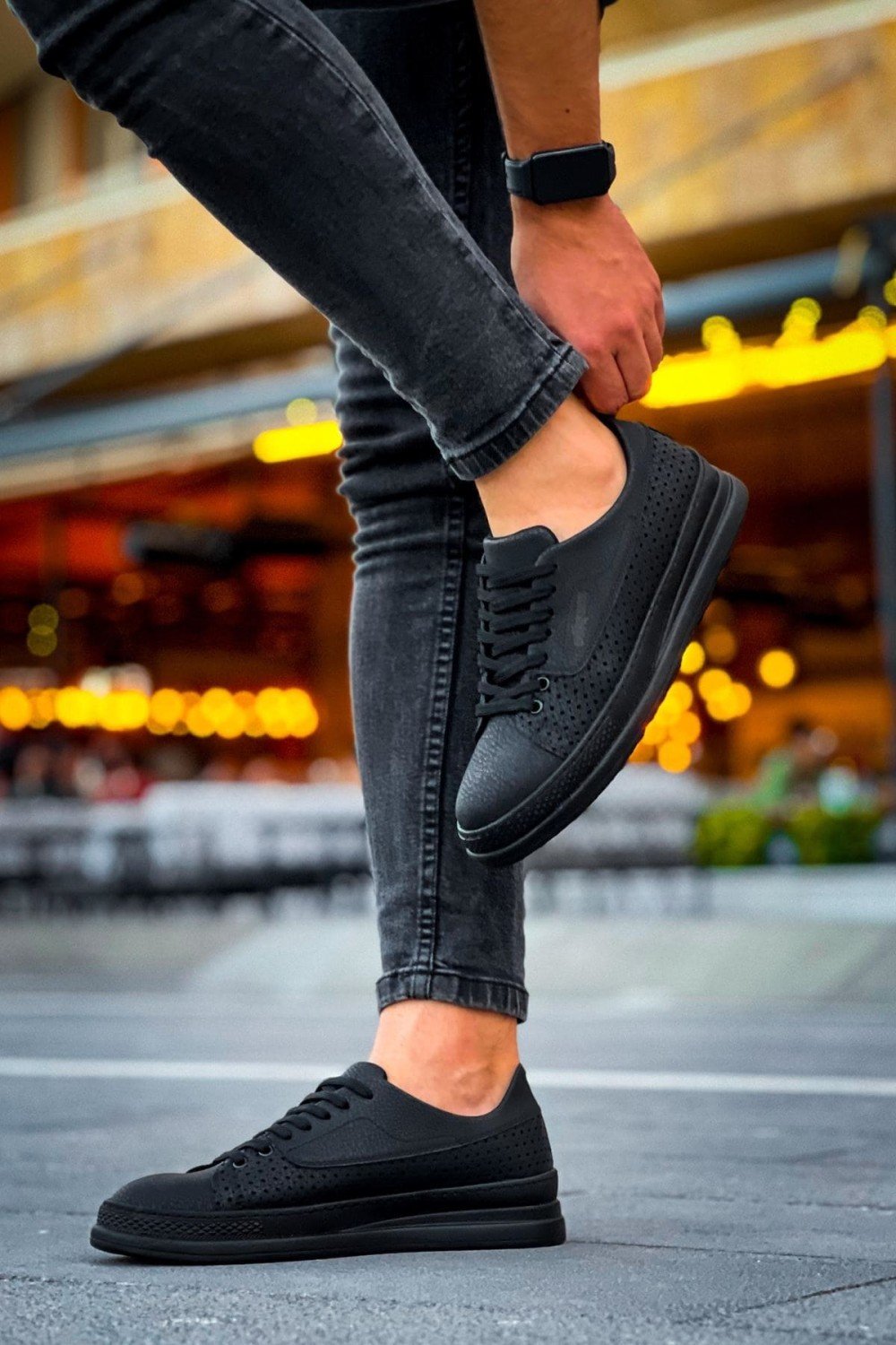 CH043 Cowien Erkek Günlük Bağcıklı Cilt Spor Sneaker Ayakkabı CST - Siyah – Chekich Erkek Ayakkabı