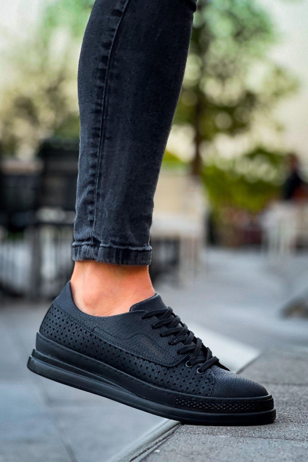 CH043 Cowien Erkek Günlük Bağcıklı Cilt Spor Sneaker Ayakkabı CST - Siyah – Chekich Erkek Ayakkabı