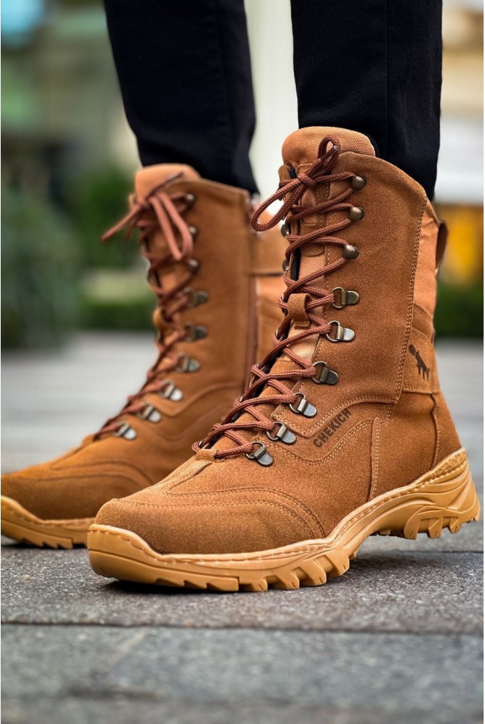 CH051 Scalatore Erkek Spor Günlük Bağcıklı ve Fermuarlı Süet Askeri Postal Bot STT - Taba