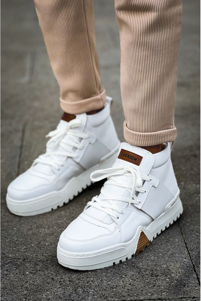 CH057 Ghost Line Erkek Spor Günlük Bağcıklı Cilt Bot CBBT - Beyaz