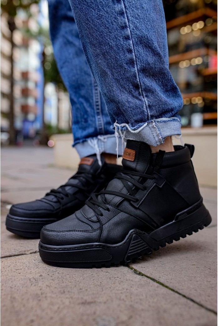 CH057 Ghost Line Erkek Spor Günlük Bağcıklı Cilt Bot CSST - Siyah