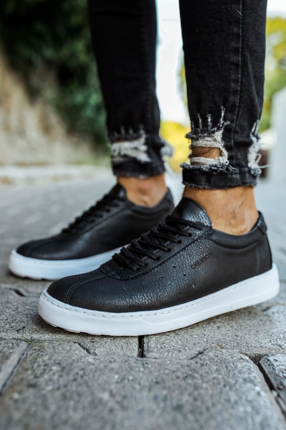 CH063 Star - X Erkek Günlük Bağcıklı Cilt Spor Sneaker Ayakkabı CBT - Siyah – Chekich Erkek Ayakkabı