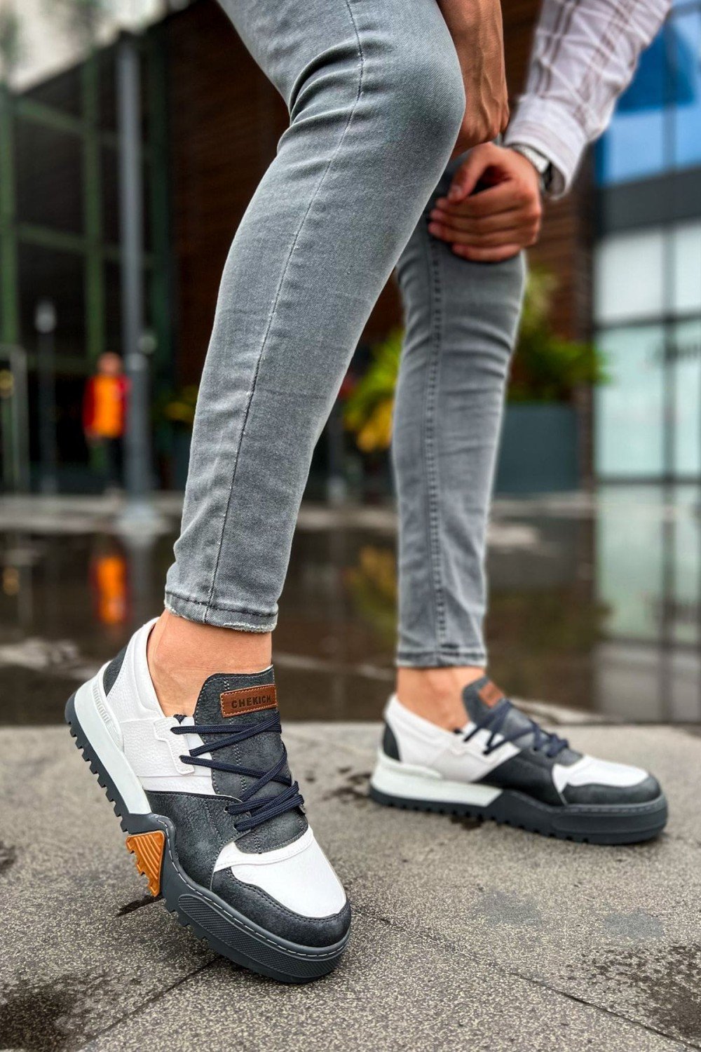 CH067 Warrem Erkek Günlük Bağcıklı Cilt Spor Sneaker Ayakkabı CABT - Antrasit/Beyaz – Chekich Erkek Ayakkabı